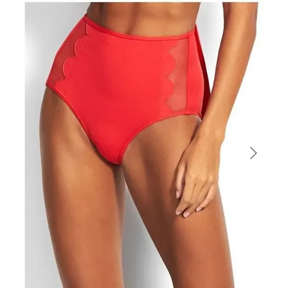 New. Seafolly red petal edge high rise bikini. USA SIZE 8DD/6-bottom